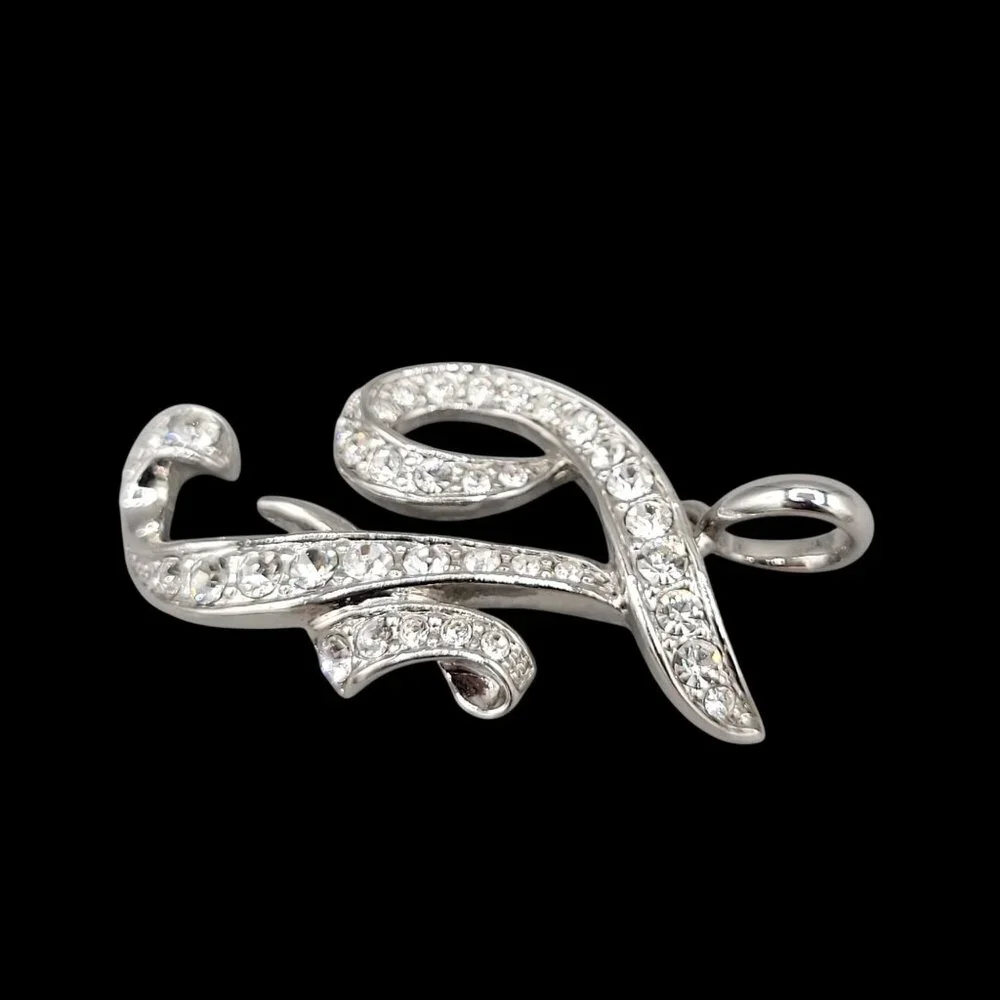 Vintage Nolan Miller Letter F Pendant Cursive Script Pave Set Crystals - Picture 2 of 7